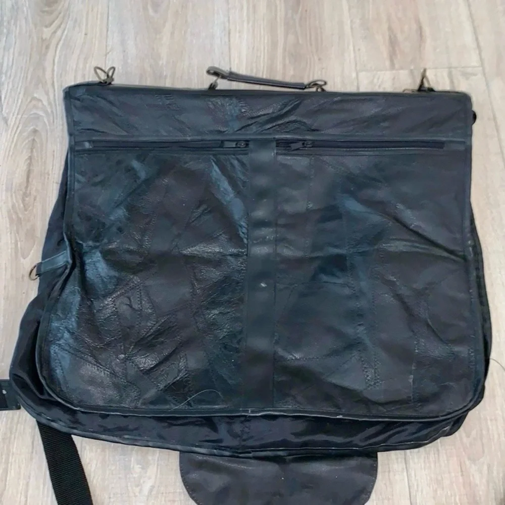 Cellini vintage black leather luggage bag & hanging garment bag bundle